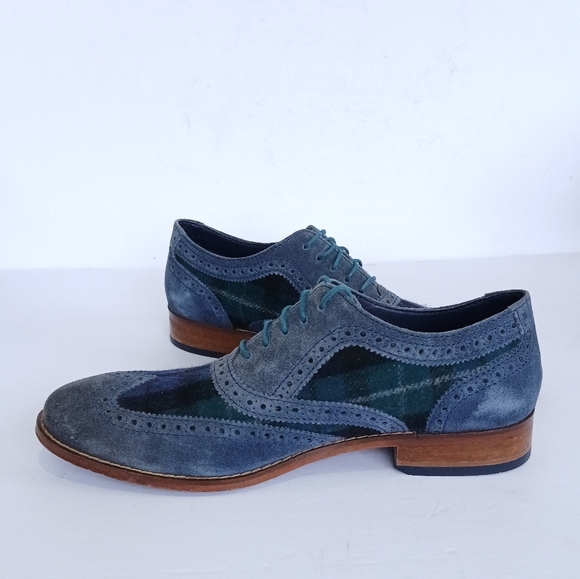 Cole Haan Air Colton Wingtip Oxford Plaid Navy - Picture 4 of 8